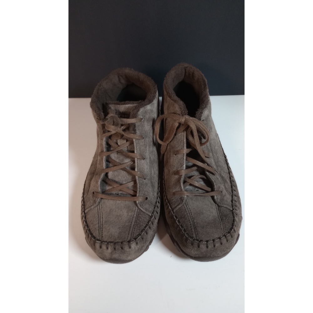 SKECHERS Suede Leather Chocolate Brown Bikers Totem Pole Memory Foam Boot W Sz 9